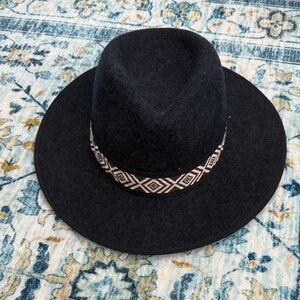 Navy Wide Brim Hat with Patterned Band